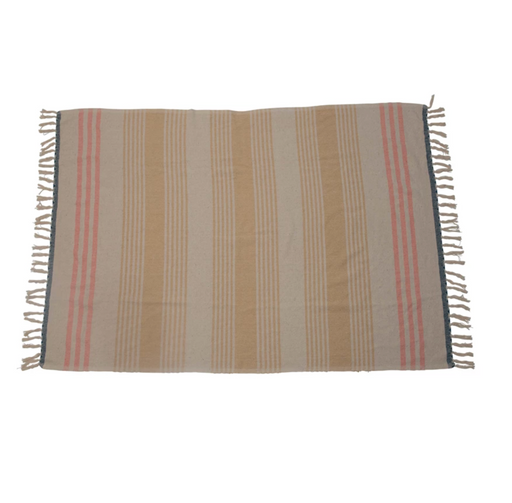 Woven Cotton Blend Throw with Stripes and Fringe - LOCAL FIXTURE