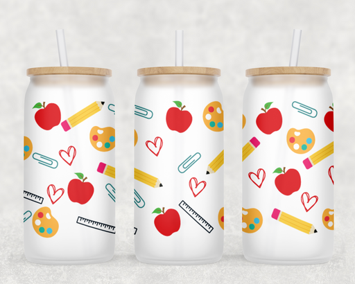 Apples and Hearts | Teacher Appreciation Frosted Can Glass - LOCAL FIXTURE