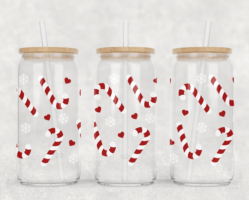 JOYSMITH TUMBLERS Frosted Candy Cane Can Glass with Lid + Straw