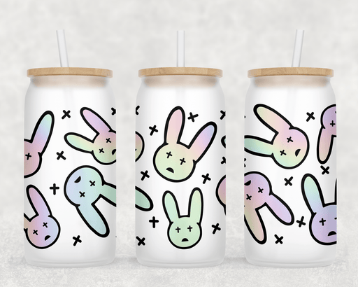 JOYSMITH TUMBLERS Frosted Bad Bunny Can Glass with Lid + Straw