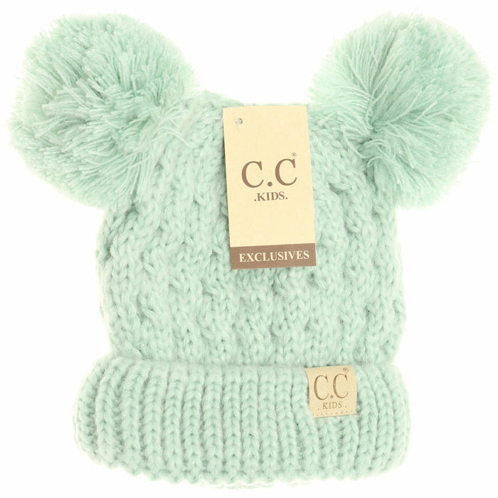 LF ACCESSORIES BEANIES Mint Kids Solid Double Pom CC Beanies
