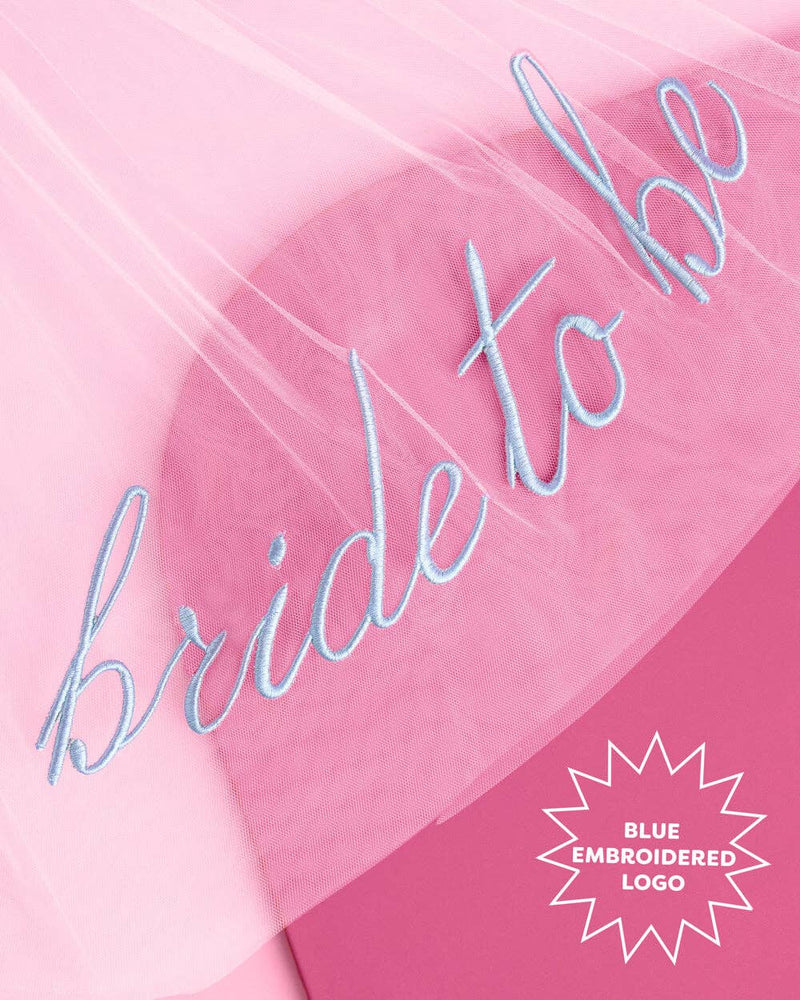 Bride to Be Blue Embroidered Veil | Bachelorette Bridal Show