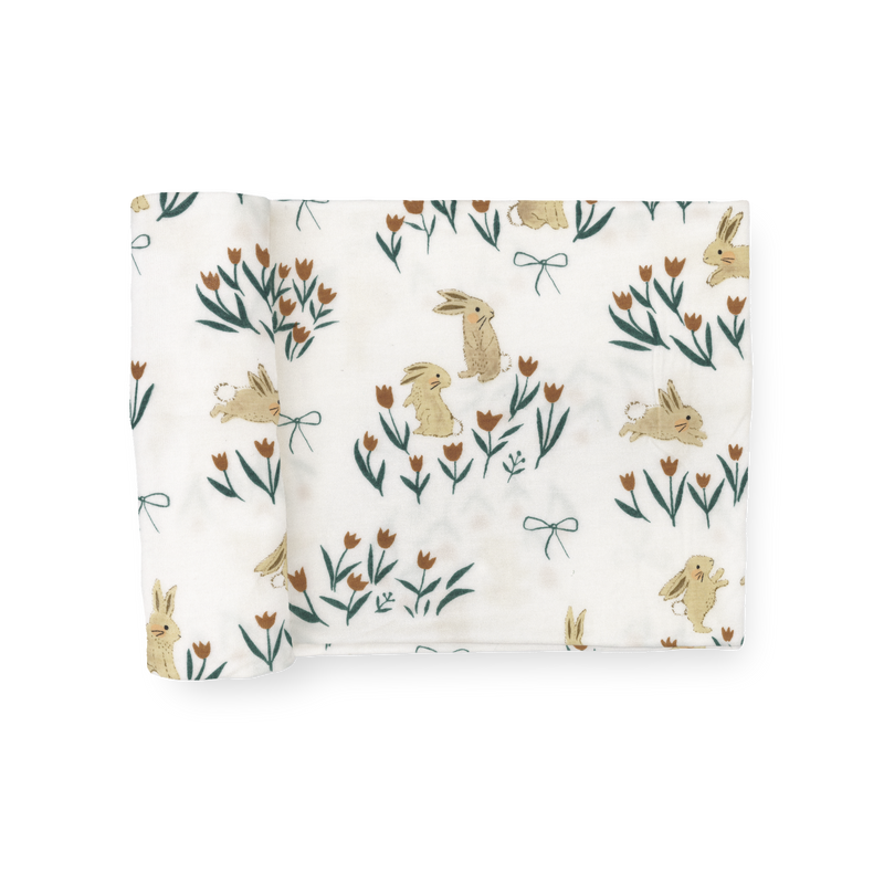 Stretch Knit Swaddle Blanket | Bunnies and Tulips