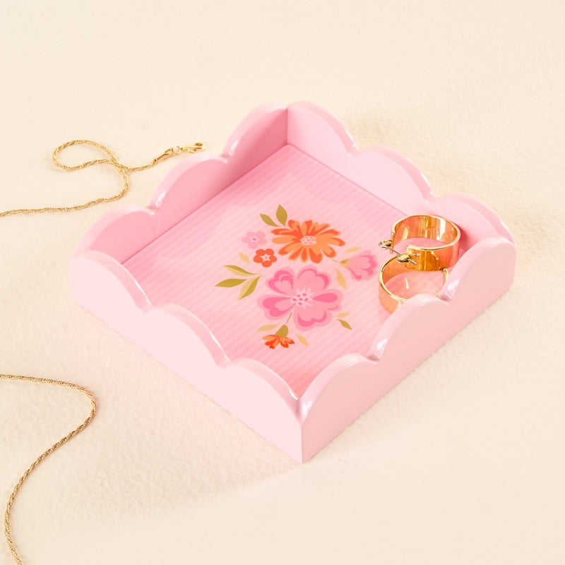 Dainty Floral Blush Scallop Trinket Tray - CLEARANCE