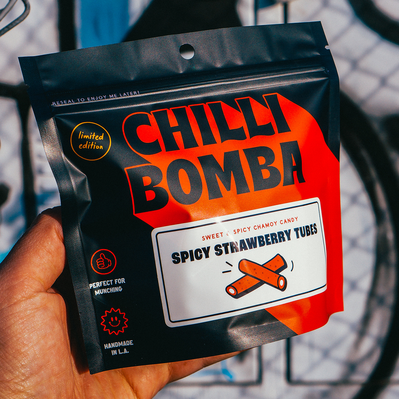 Chilli Bomba Spicy Strawberry Tubes Chamoy Candy 8oz/6ct