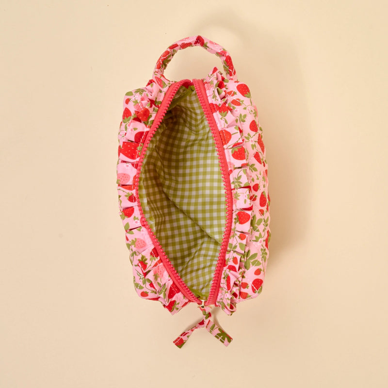 Essentials Quilted Cosmetic Pouch-Strawberry Fields