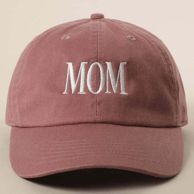 MOM Lettering Embroidery Baseball Cap: MAUVE / One Size