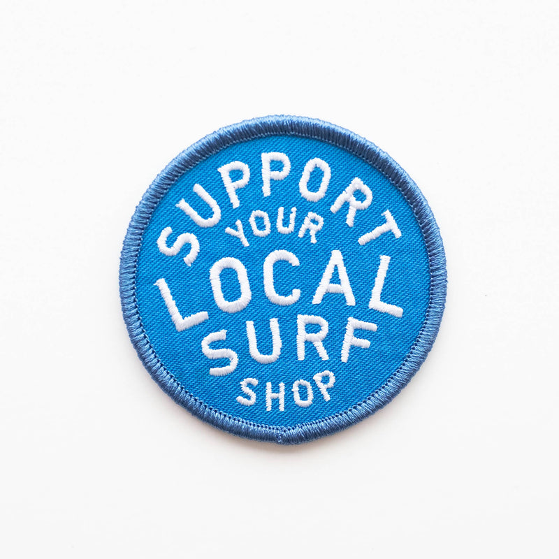 Support Your Local Surf Shop Iron on Patch - Blue & White: Yes