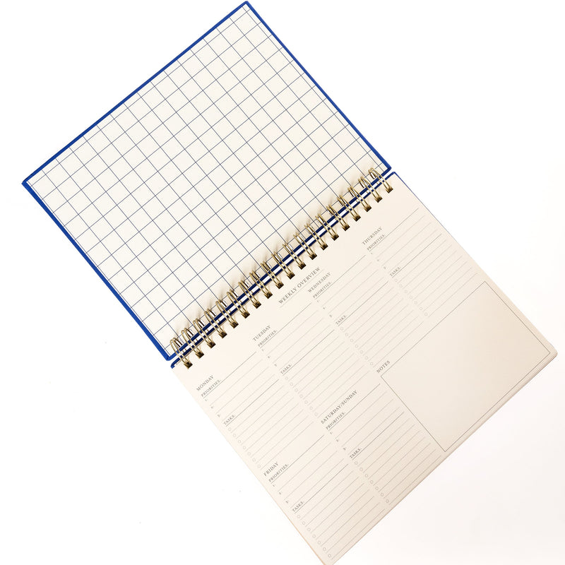 Cobalt Blue Fabric-Bound Weekly Desk Pad gilded edge