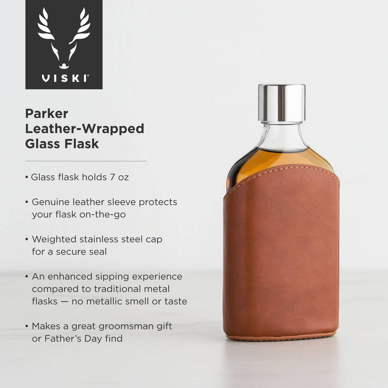 Admiral™ Vintage Style Parker LeatherWrapped Glass Flask