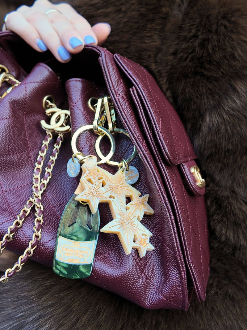 Hand-painted Champagne Bag Charm + Keychain | Eco-Friendly