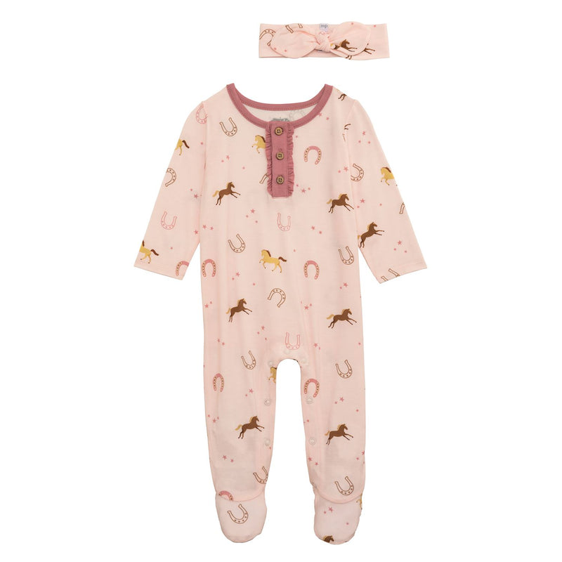 PINK HORSESHOE SLEEPER & HEADBAND SET