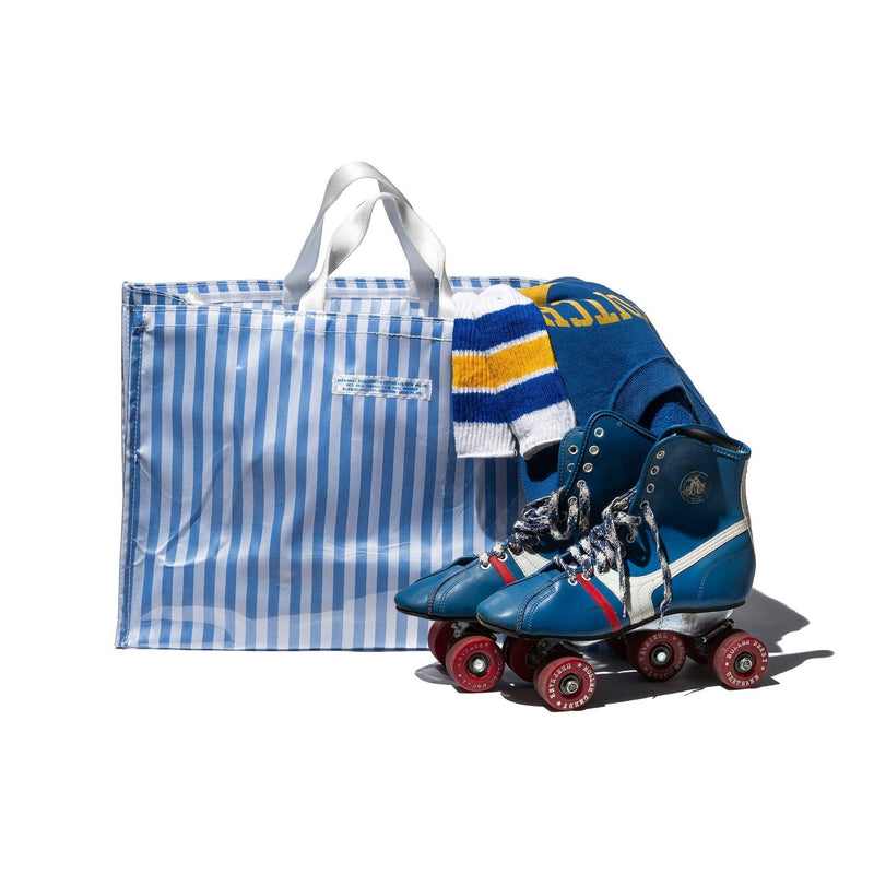 Covered School Tie Fabric Market Bag: Green x Light Blue