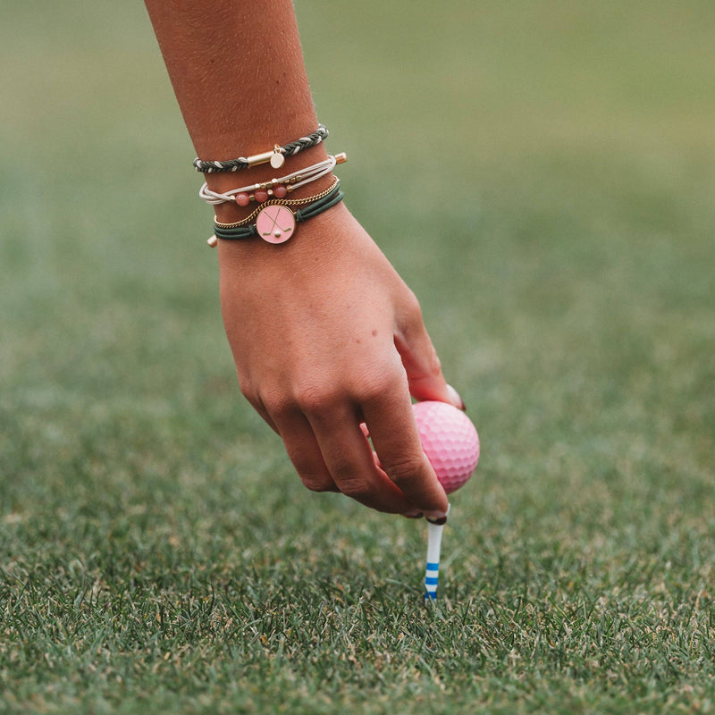 "Tee Time" Green & Pink Hair Tie Bracelets with Removable Ball Marker: Medium