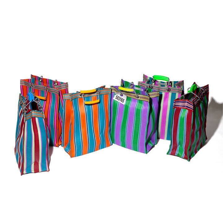Recycled Plastic Stripe Bag - Rectangle D15: Green x Pink