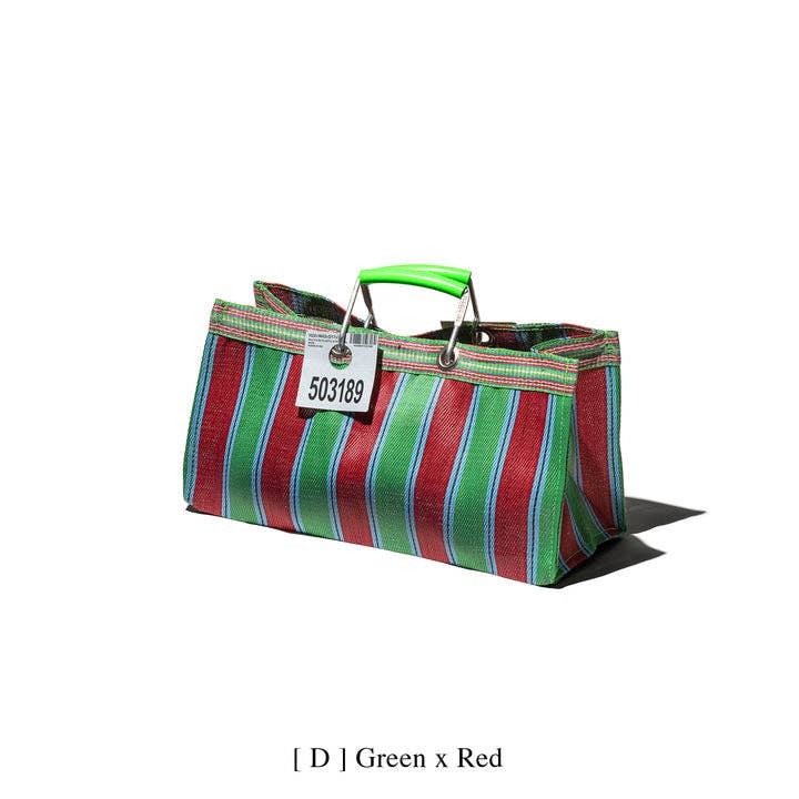 Recycled Plastic Stripe Bag - Wide: Green x Red