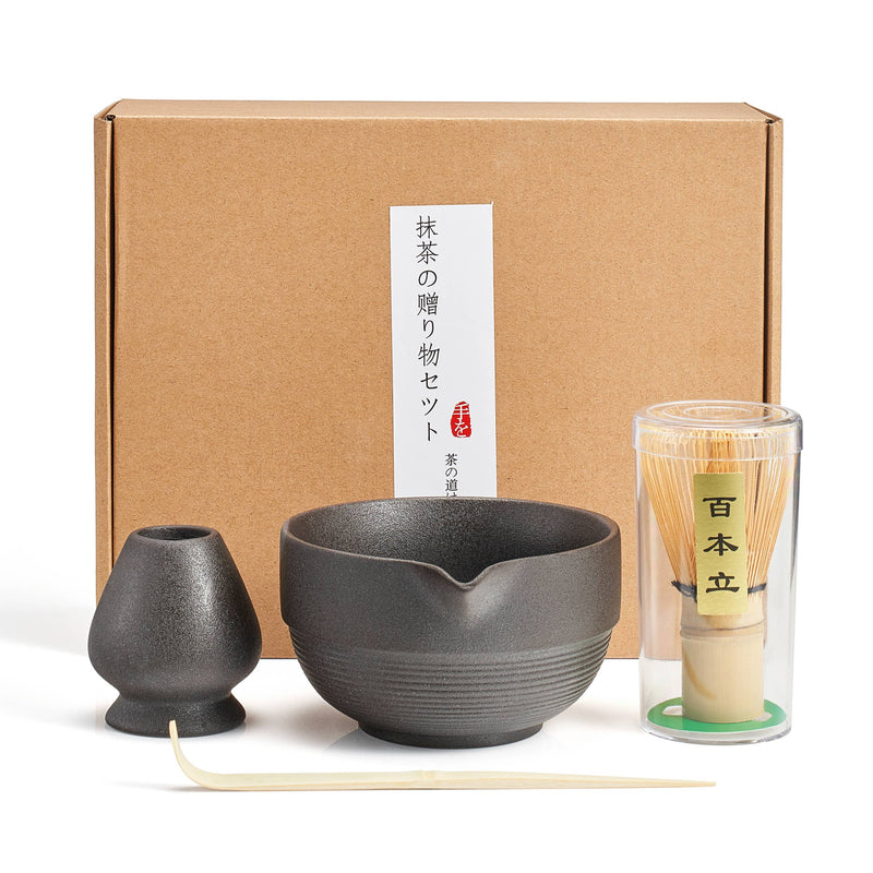 Japanese Matcha Set - Black - Bowl, Whisk, Holder, Scooper