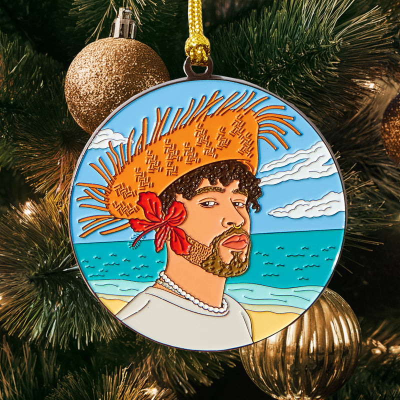 Straw Hat Beach Singer Enamel Holiday Ornament