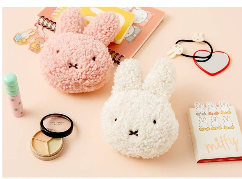 Miffy Fluffy 3D Face Multi Pouch Purse: Pink