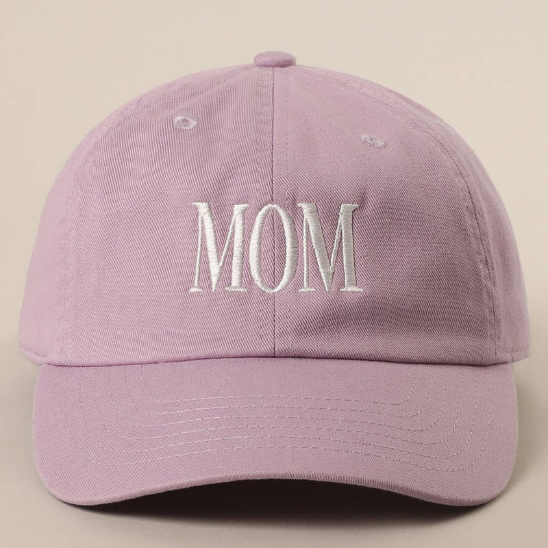 MOM Lettering Embroidery Baseball Cap: LILAC / One Size