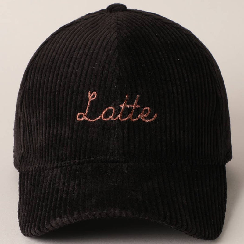 Latte Text Embroidery Corduroy Baseball Cap: Brown / ONE SIZE