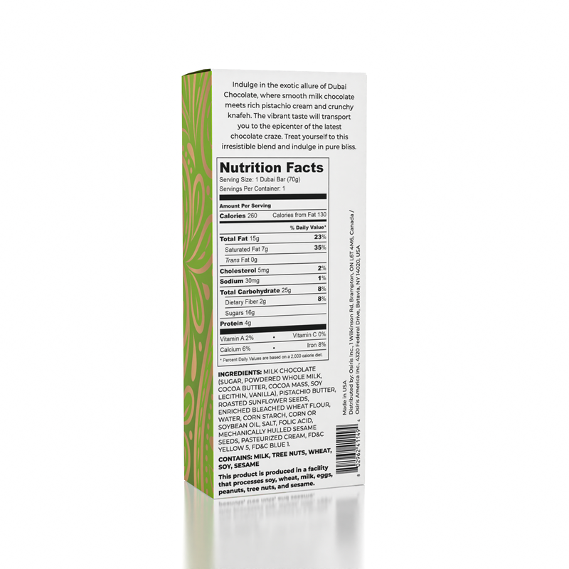 Dubai Chocolate Bar Pistachio by Oasis Treasures Made in USA