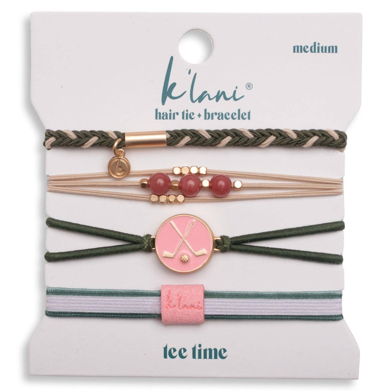 "Tee Time" Green & Pink Hair Tie Bracelets with Removable Ball Marker: Medium