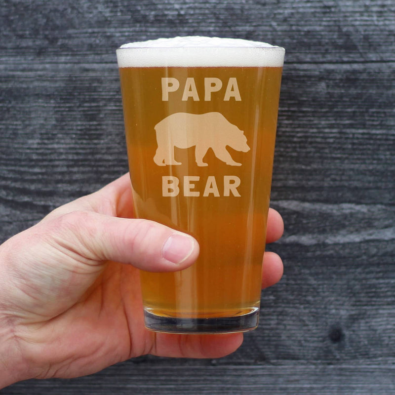 Papa Bear Pint Glass for Beer - Dad and Grandpa Gifts