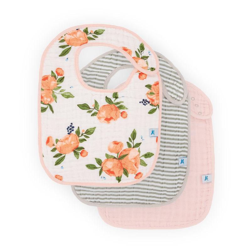Cotton Muslin Classic Bib 3 Pack | Watercolor Roses 2