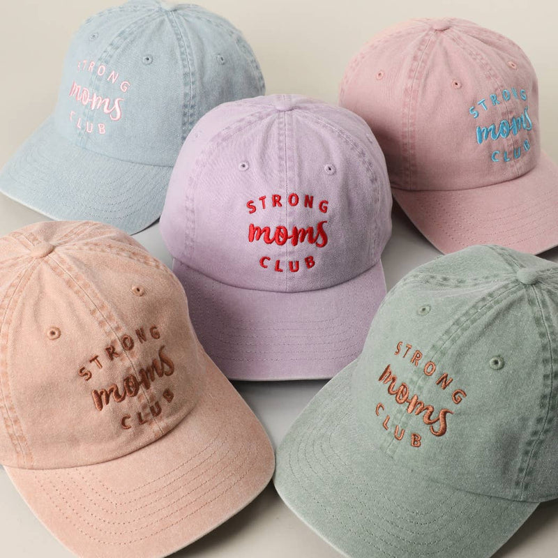 Strong Moms Club Embroidered Cotton Baseball Cap: SMOKE PINK