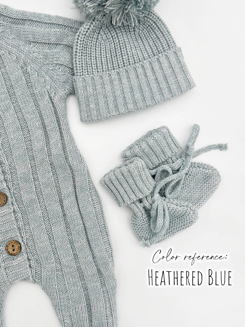 Garter Cotton Knitted Booties: Heathered blue / S | 3-6 months