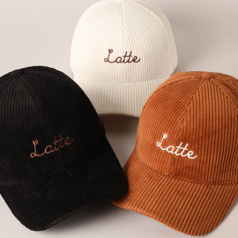 Latte Text Embroidery Corduroy Baseball Cap: Brown / ONE SIZE