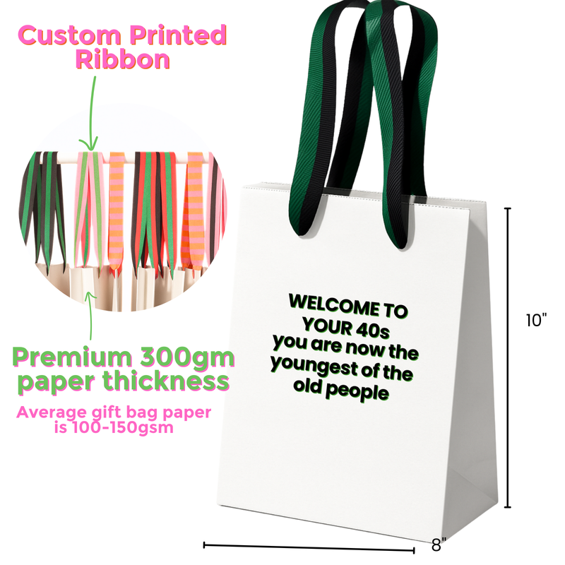 Funny Gift Bag | 40th Birthday funny bag | black + green