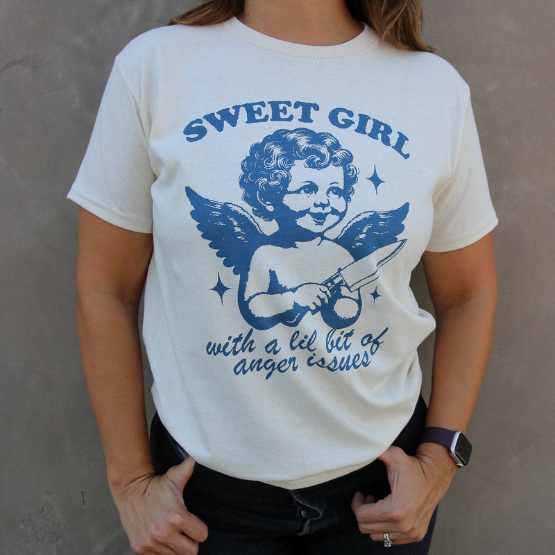 Sweet Girl w/ Anger Issues BabyTee Shirt-CLEARANCE