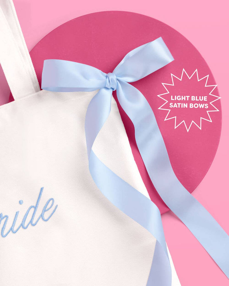 Bride Canvas Tote Bag | White, Blue Bow, Bachelorette, Bride