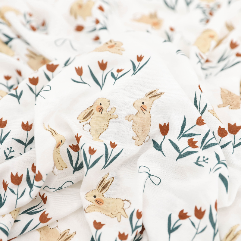 Stretch Knit Swaddle Blanket | Bunnies and Tulips