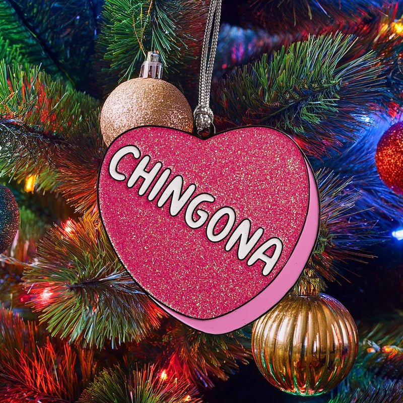 Chingona Glitter Heart Enamel Holiday Ornament