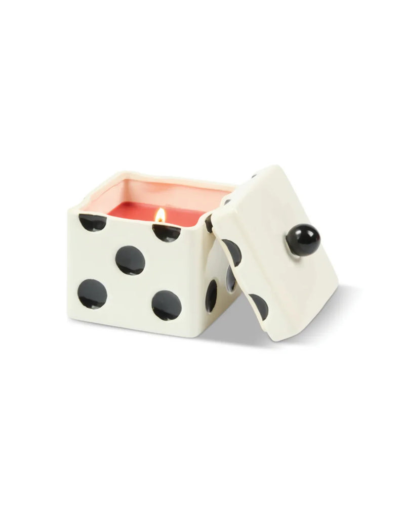 Paddywax Lucky Dice 10 oz ceramic candle in Tobacco Patchouli