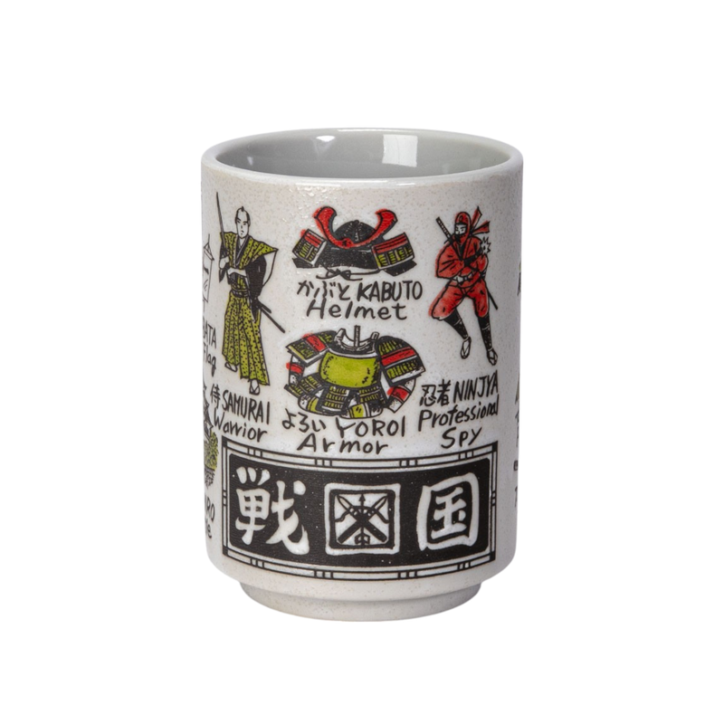 Japanese Warriors Design Yunomi Style Tea Cup Reactive Glaze 10 fl oz JP
