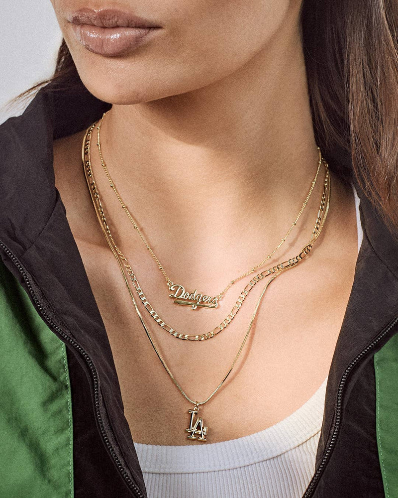 The MLB Nameplate Pendant Necklace- Gold: LA Dodgers