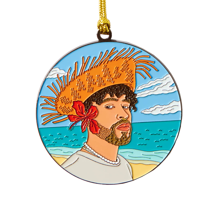 Straw Hat Beach Singer Enamel Holiday Ornament
