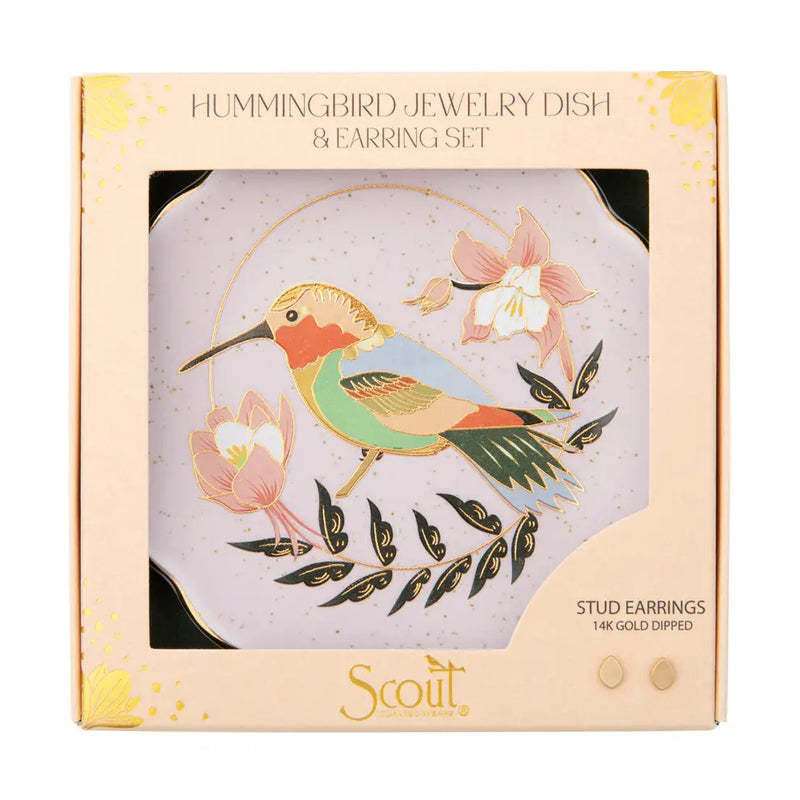 Jewelry Dish & Stud Earring Set - Hummingbird/Lavender