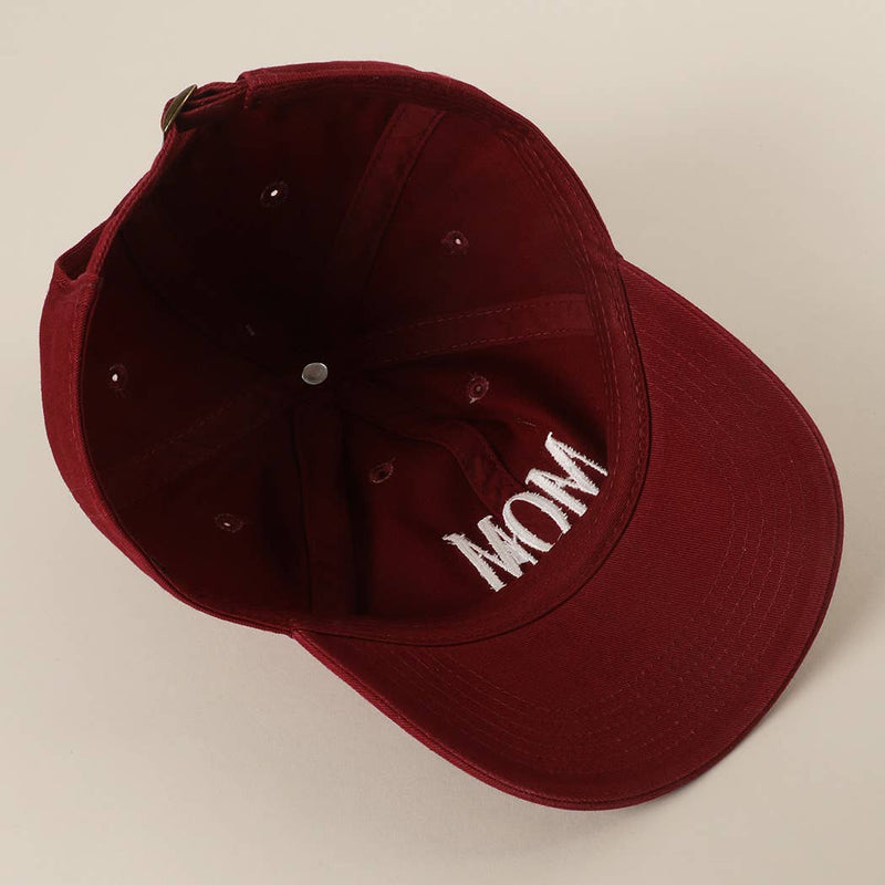 MOM Lettering Embroidery Baseball Cap: MAUVE / One Size
