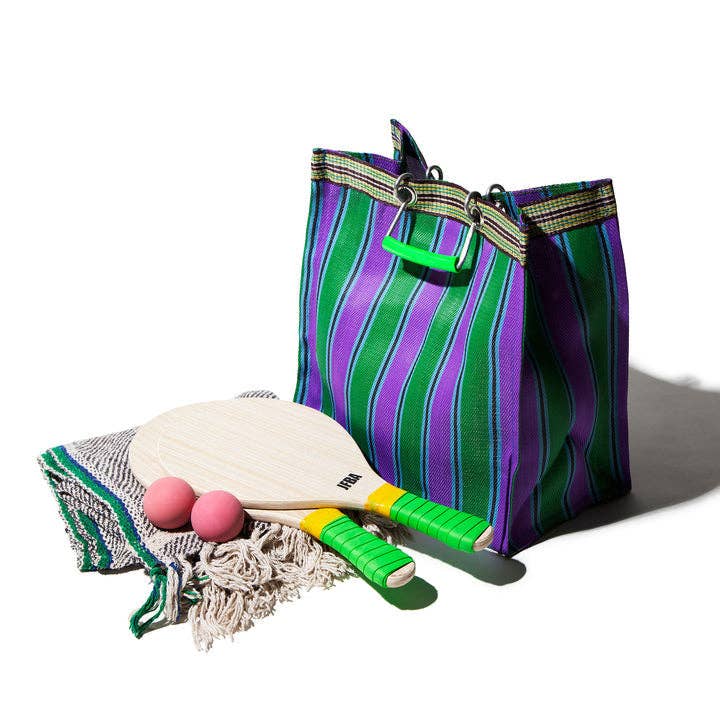 Recycled Plastic Stripe Bag - Square: Green x Red