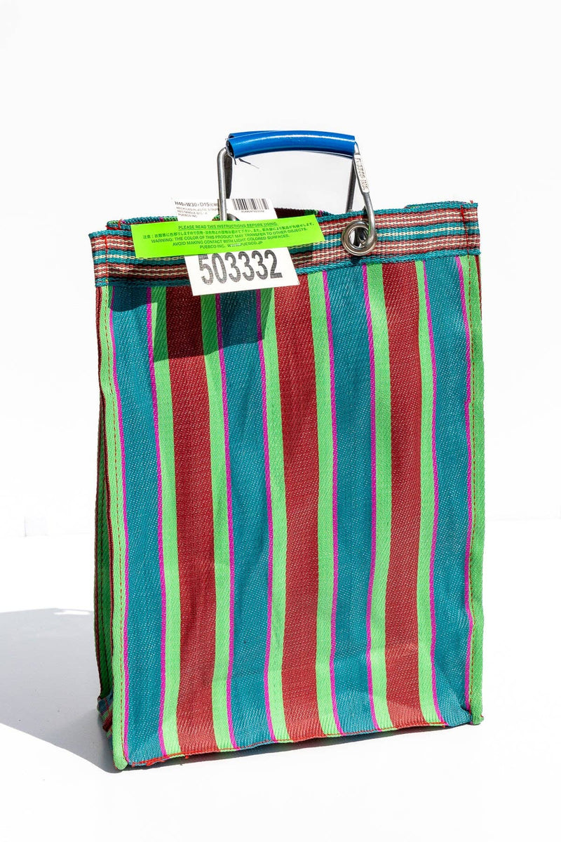 Recycled Plastic Stripe Bag - Rectangle D15: Green x Pink