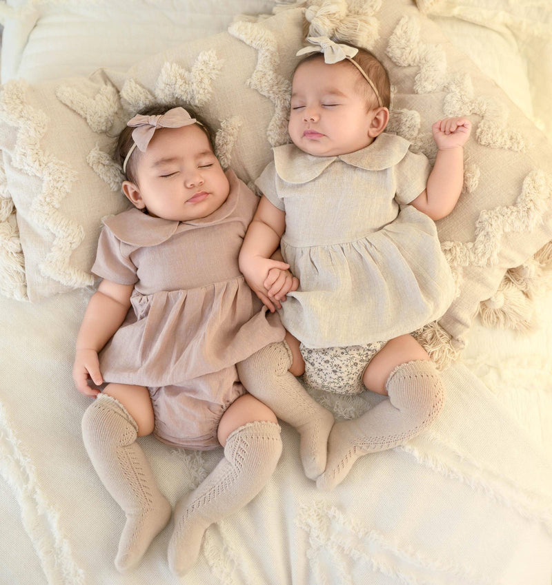 French Lace Knee High Baby Socks: Tan / 6-24m