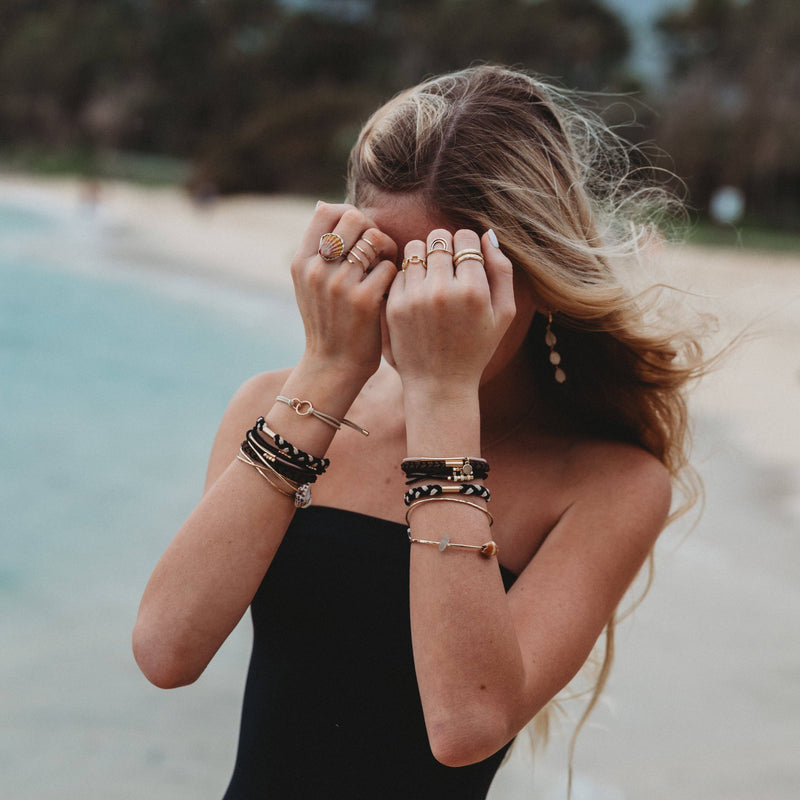 "Connect" Black & Cream with Gold Accent Hair Tie Bracelets: Medium