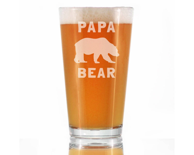 Papa Bear Pint Glass for Beer - Dad and Grandpa Gifts