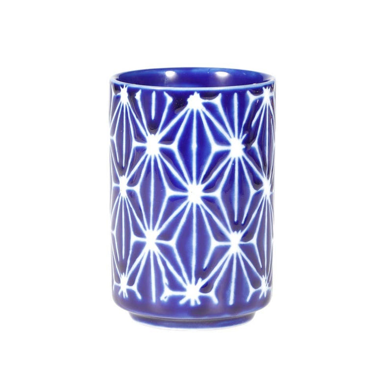 Asanoha Yunomi Style Tea Cup Reactive Glaze 10 fl oz Blue