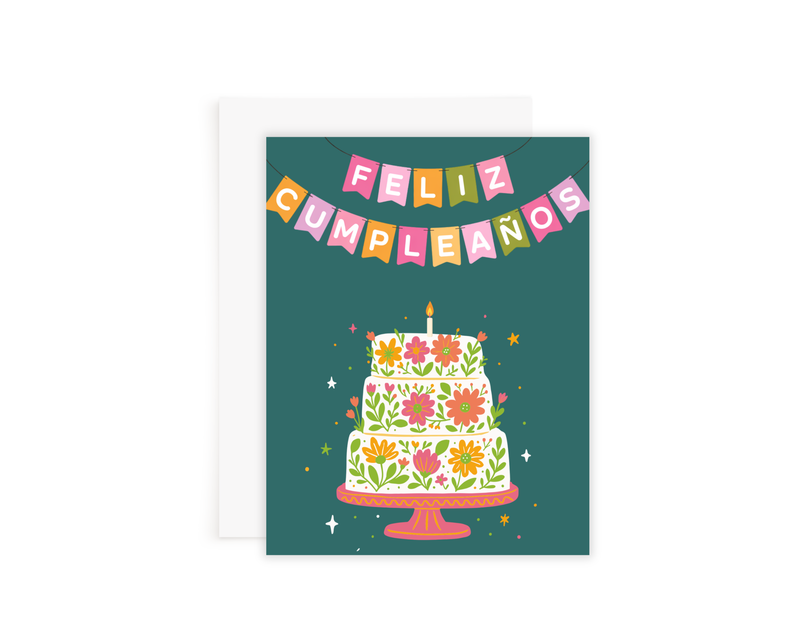 Floral Cake Birthday Card: Purple Background